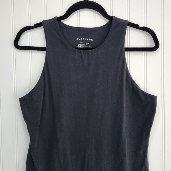 EVERLANE Black Essential High Neck Supima Cotton Blend Tank Bodysuit Large - Picture 2 of 6